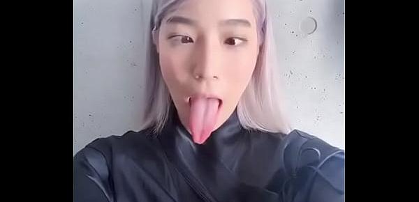  Ahegao slut with long tongue